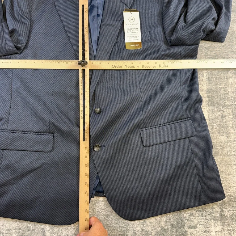 NEW JM Haggar Blazer Suit Jacket Mens 50R Navy Blue Classic Fit Stretch Wedding